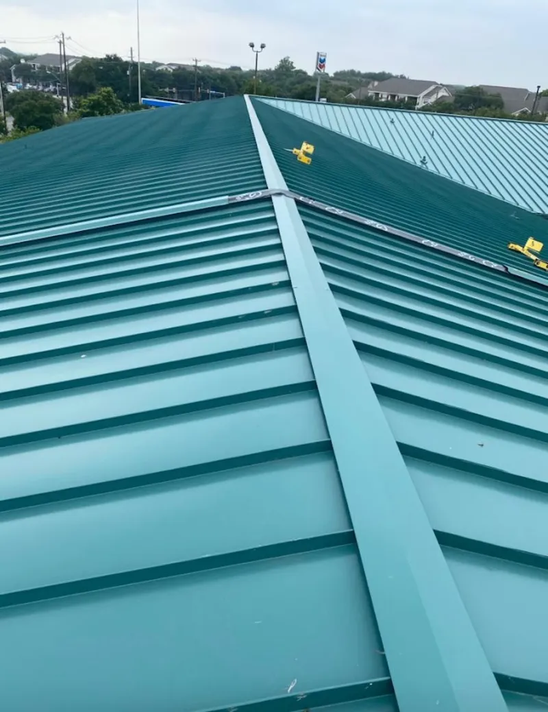 Green commercial metal roof ridge and valley for Metal Roof Repair in Dunellen